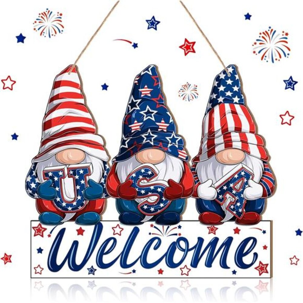 Patriotic Welcome Door Decor 4th of July Wooden Sign Memorial Day Wall Decor